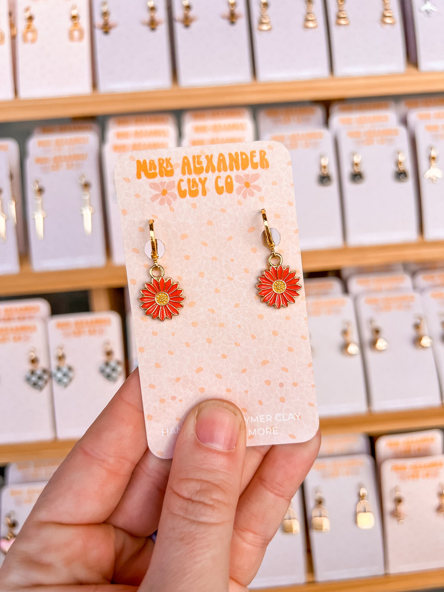 Gold Plated Red Daisy Huggies