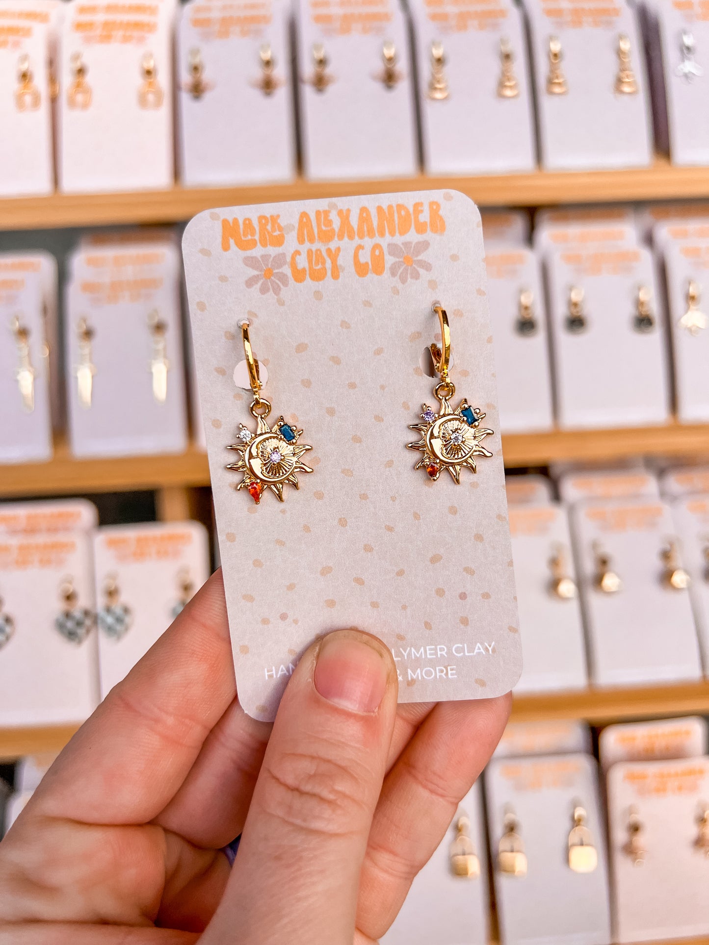 Gold Plated Bejeweled Sun & Moon Huggies