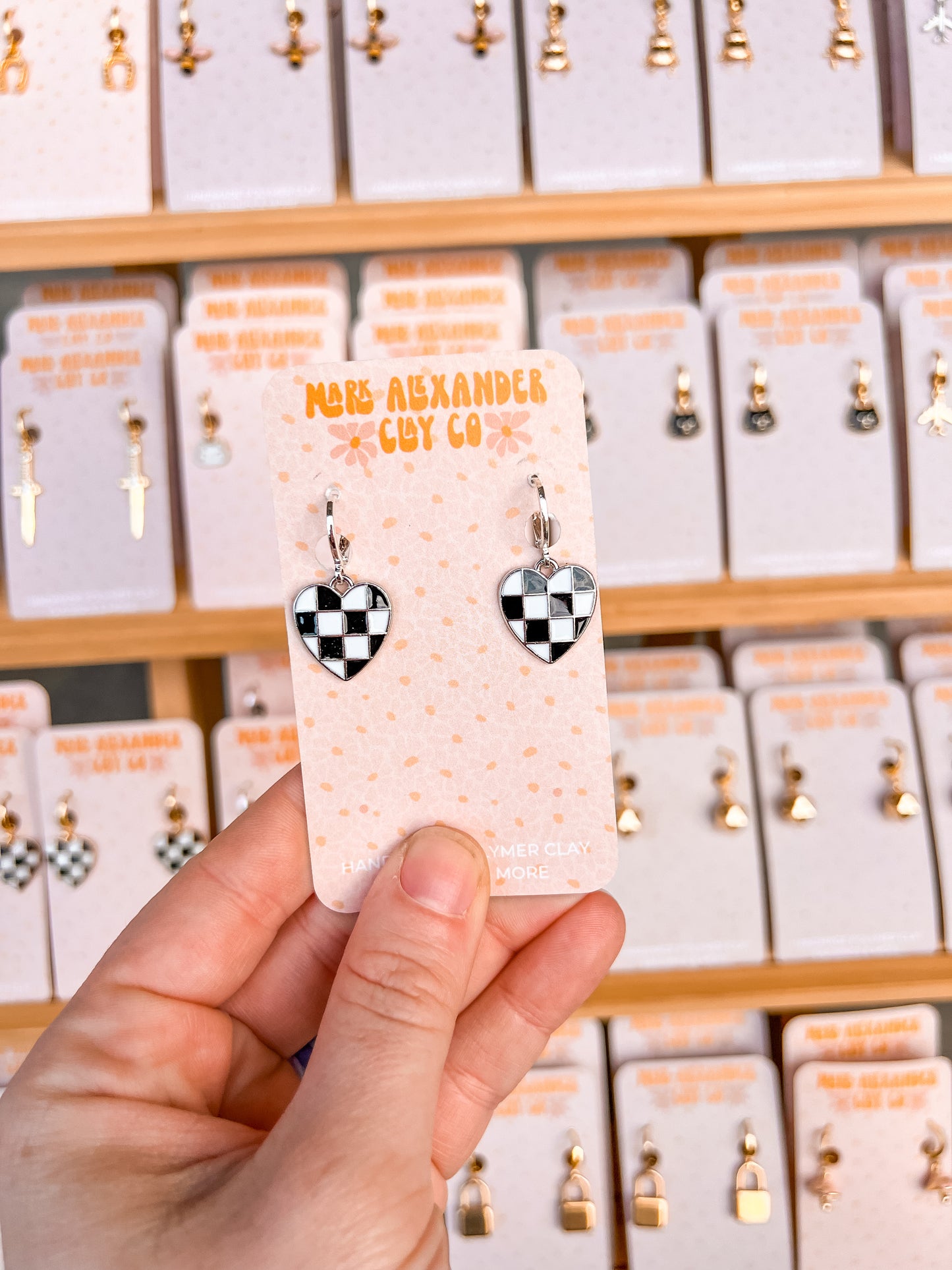 Silver & Gold Plated Checkered Black/White Heart Huggies