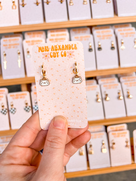 Gold Plated White Cat Huggies