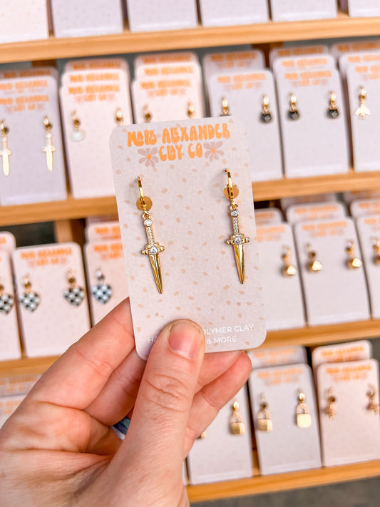 Gold Plated Dagger Huggies