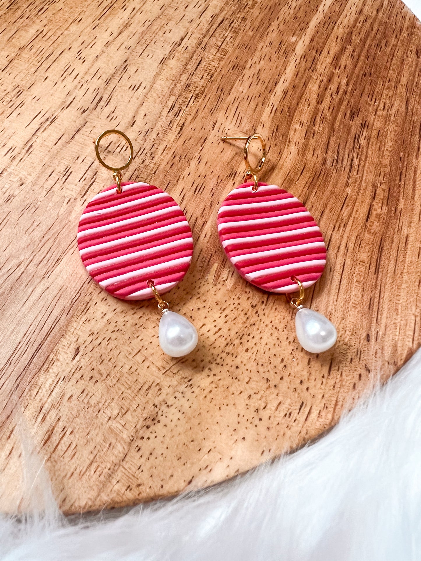 Striped Valentine Dangles w/ Pearl Drop