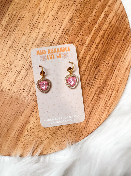 Gold Platted Rhinestone Heart Huggies