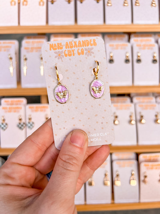 Gold Plated Pink Butterfly Huggies