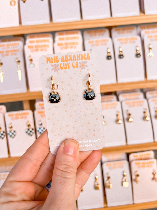 Gold Plated Black Cat Huggies